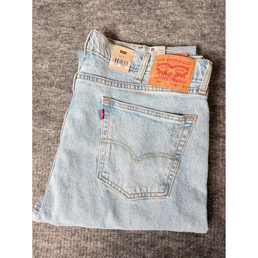 Levis 505 Regular Fit Jeans Light Wash Denim Straight Leg Pants W38 L30 NEW
